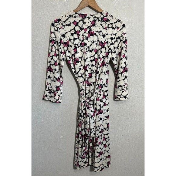 DVF Diane Von Furstenberg Julian Wrap Dress 10 Black Pink Floral 100% Silk - Picture 4 of 8